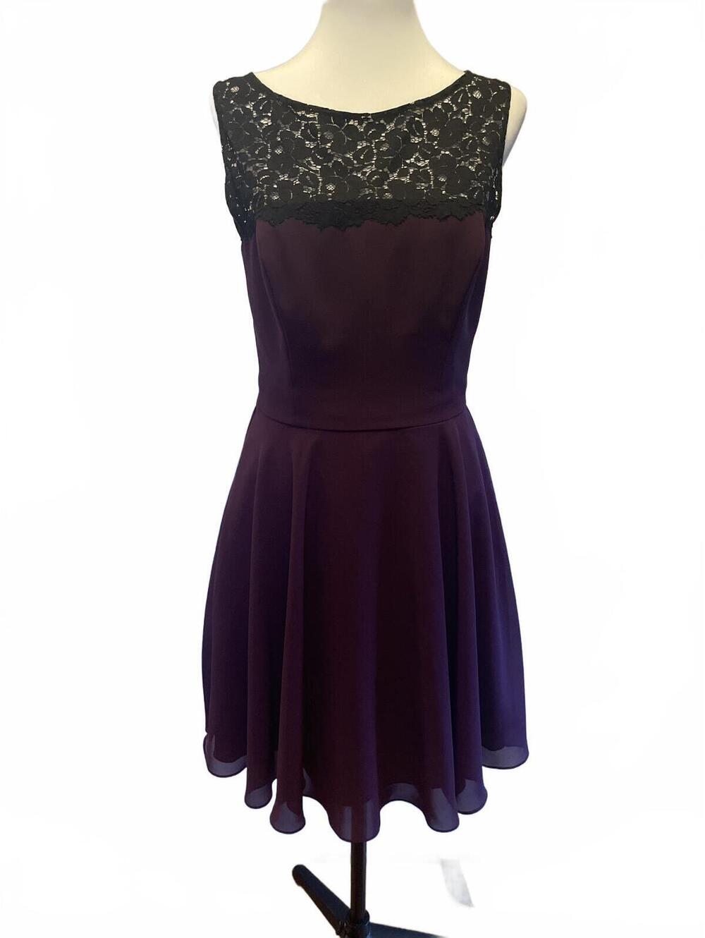 Purple Black Lace Open Back Fit & Flare Dress 8 Dark Romantic Goth Vampy Glam